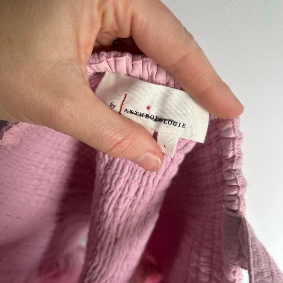 Anthropologie Smocked Pink Bow Tie Back Womens Large Gauzy Dollcore Princess - Picture 10 of 11